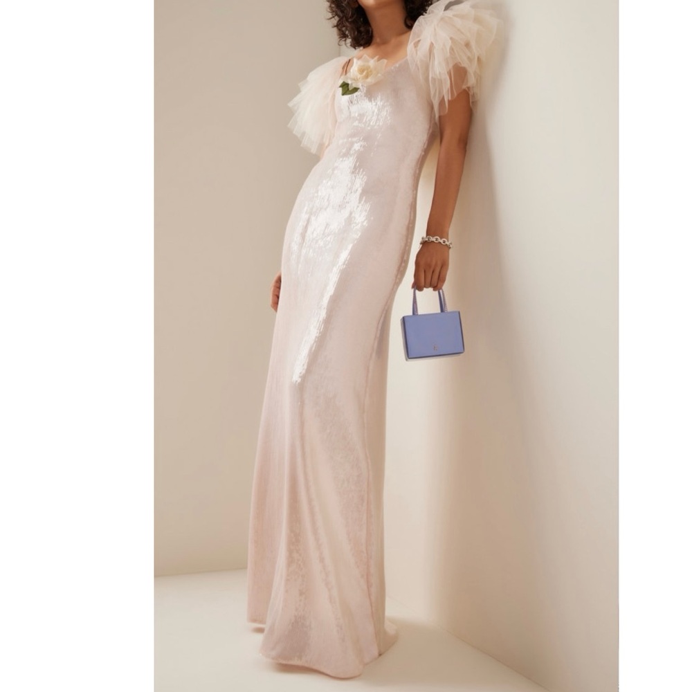 Rodarte translucent nude sequin slip Floral appliqué gown size 4 - Picture 2 of 14